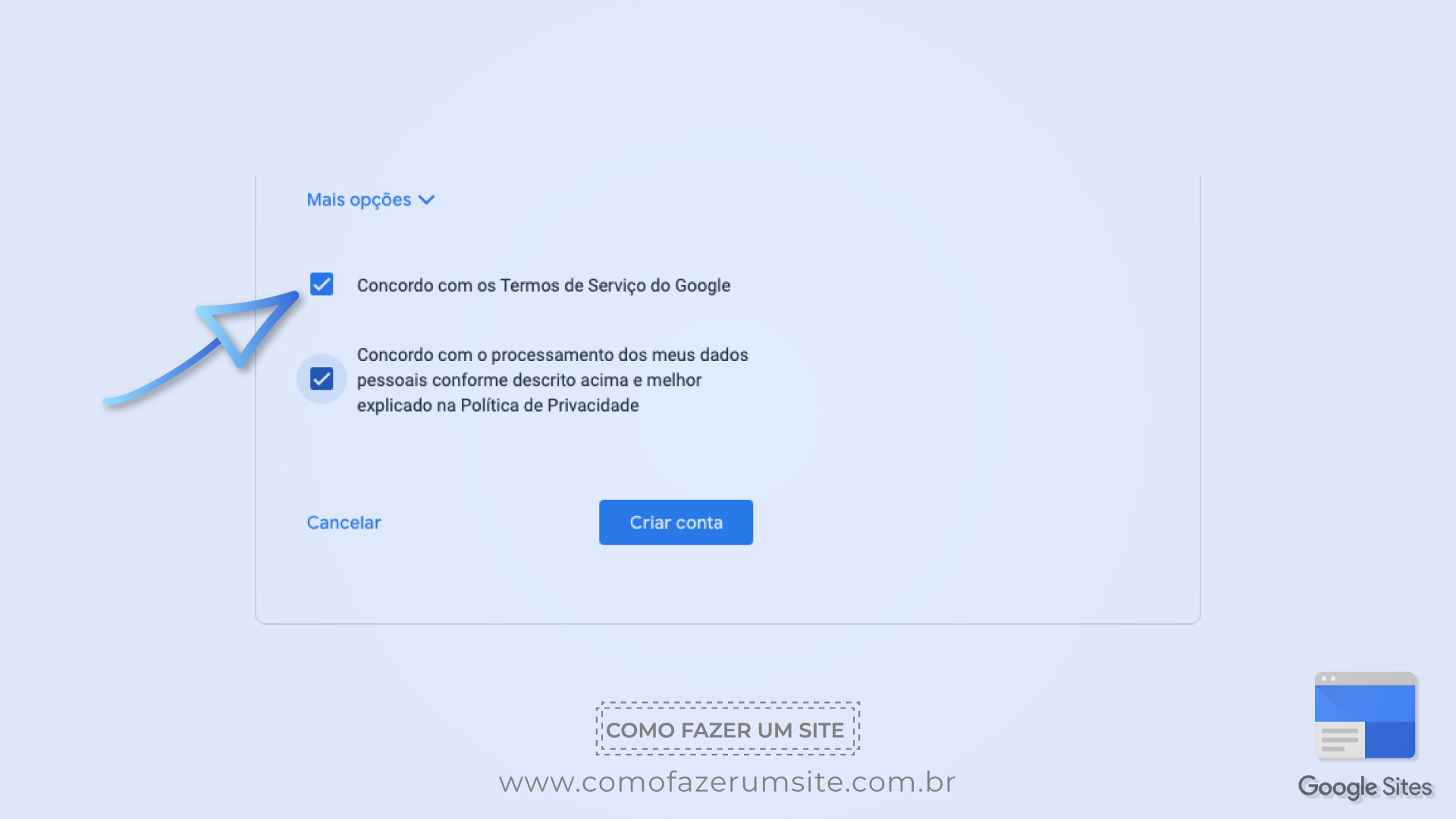 Criar conta google para criar site google