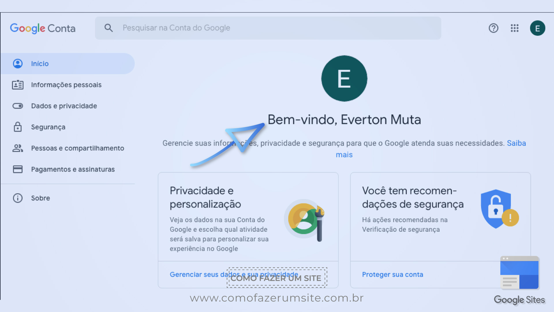 Criar conta google para criar site google